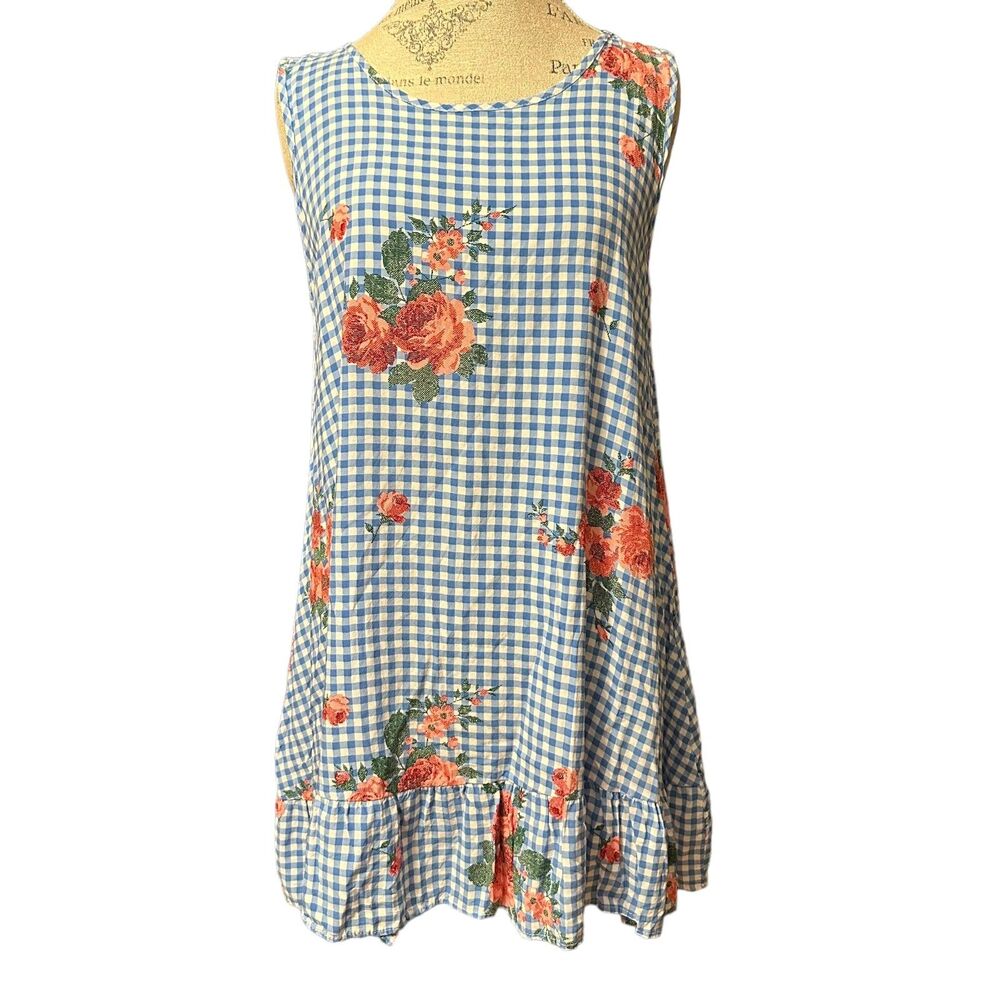 Love Kuza Medium Blue Checkered Floral Dress